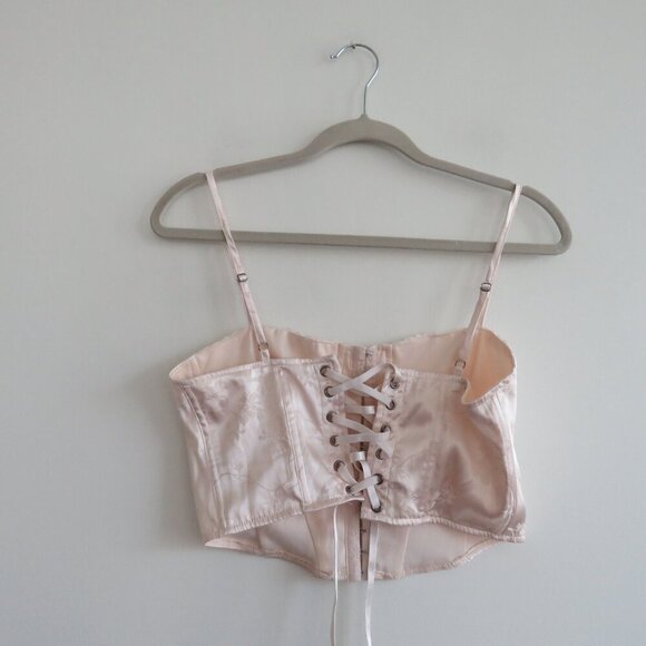 L.A. HEARTS Satin Floral Lace Up Corset Bustier Top Romantic Fairy Y2K Babydoll - Picture 3 of 14